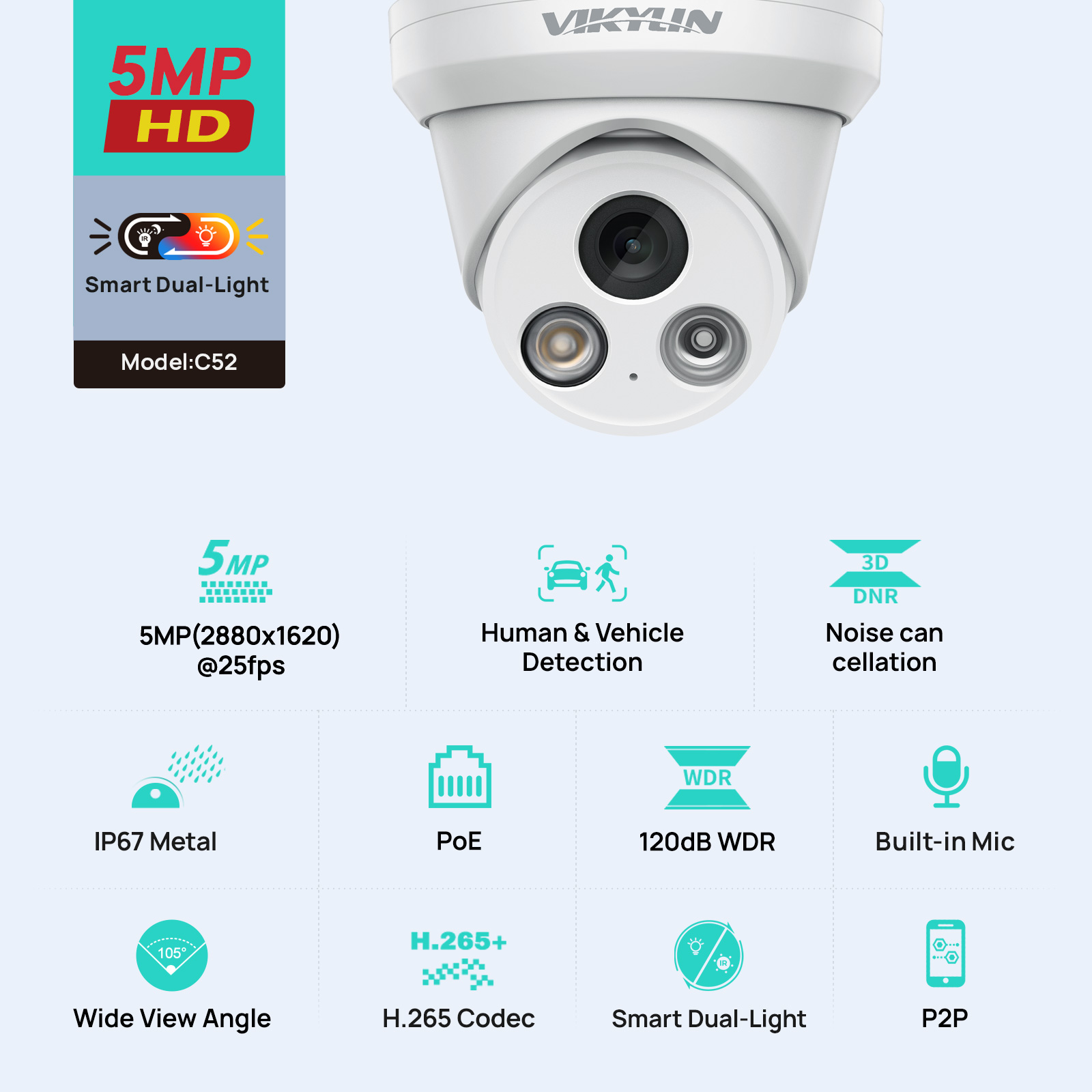 Outdoor Lighting Mains Powered - كاميرا مراقبة ذكية VIKYLIN بدقة 5