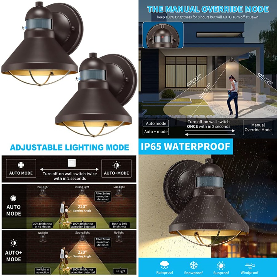 Outdoor Lighting With Motion Sensor - مجموعة من 2 مصباح جداري خارجي