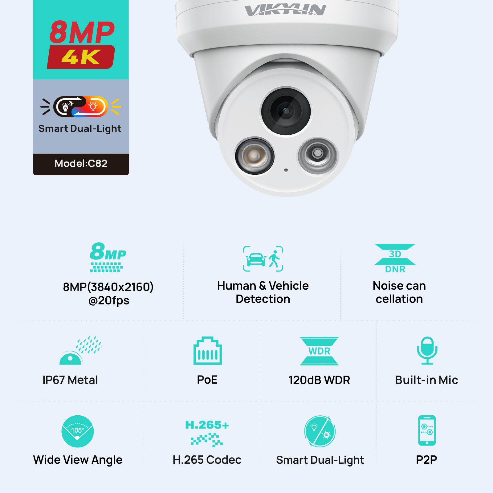 Outdoor Lighting Mains Powered - كاميرا مراقبة خارجية VIKYLIN بدقة 8