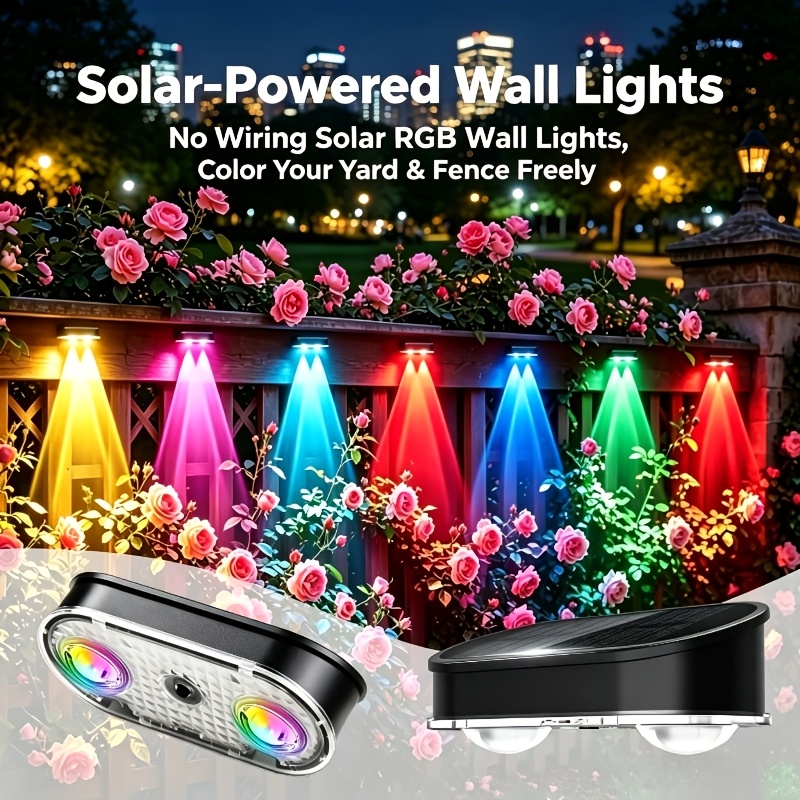 Outdoor Lighting Amazon - مصباح سياج شمسي RGB بدرجة حماية