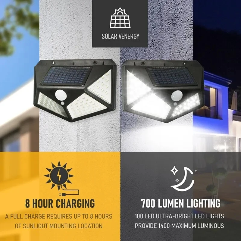 Outdoor Lighting With Motion Sensor - 100Led مصباح للطاقة الشمسية متعدد الوظائف