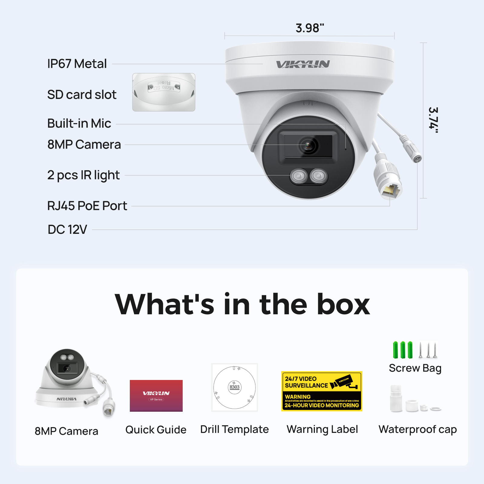 كاميرا أمنية VIKYLIN بدقة 8 مي - مراجعة Outdoor Lighting Mains Powered وسعره